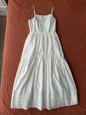 Sea New York Cami Tiered Maxi Dress XS White Cotton Eyelet Lace Sundress Preppy